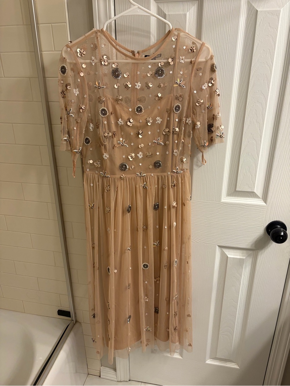 Gianni Bini Embellished Nude/Tan Midi Dress